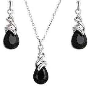 Teardrop Jewelry Set Crystal Pendant Necklace w Drop Dangle Earrings Statement
